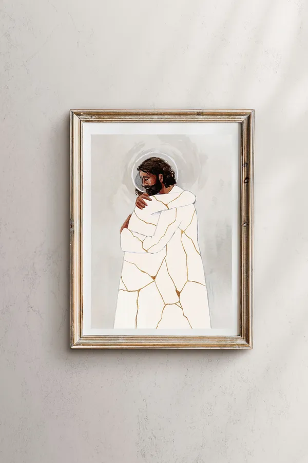 He Binds Up The Broken Hearted Kintsugi Christ Art Print