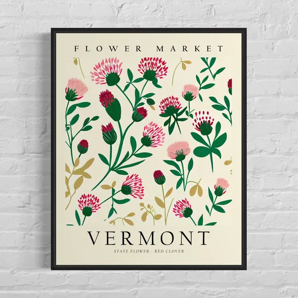 Vermont State Flower Red Clover Botanical Art Print