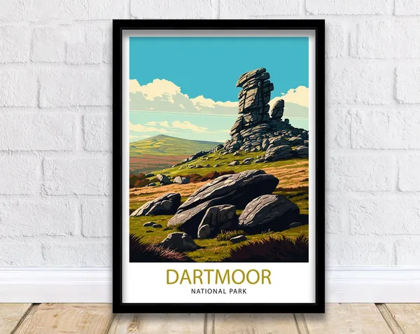 Dartmoor Travel Poster, National Park Devon Landscape