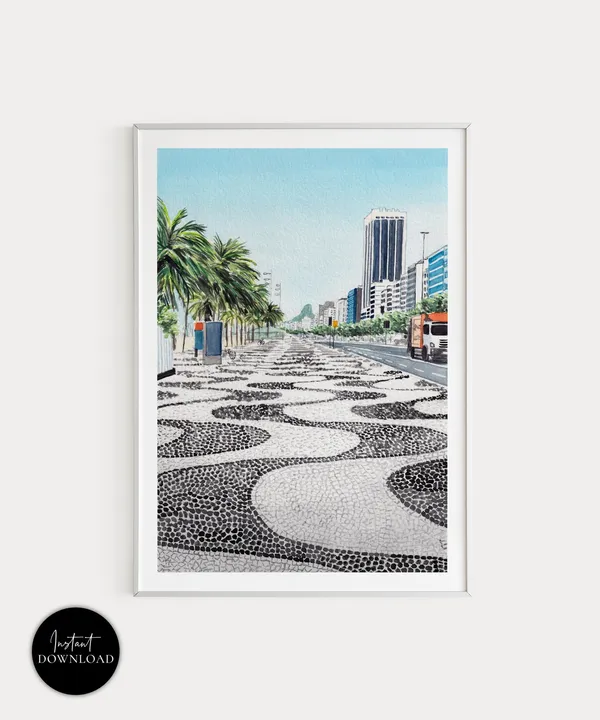 Copacabana Rio De Janeiro Watercolor Travel Art Print