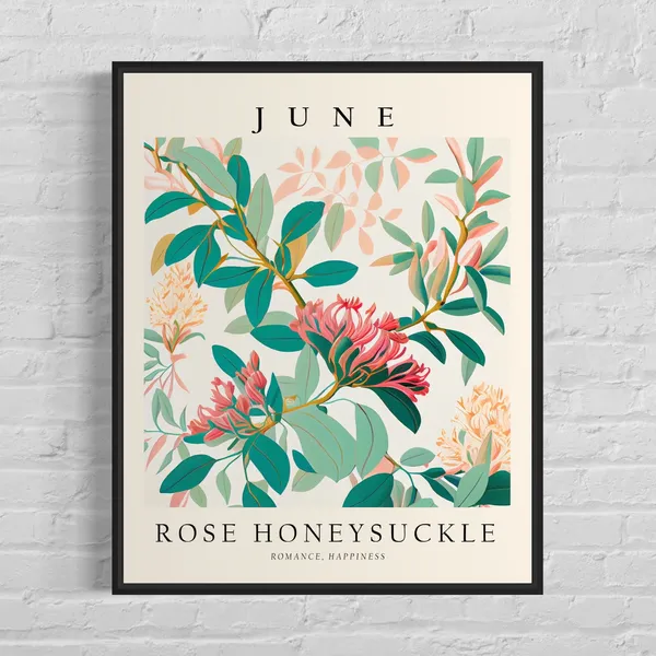 June Flower Month Rose Honeysuckle Art Print