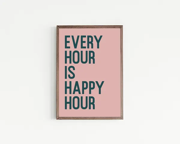 Happy Hour Sign, Trendy Bar Cart Wall Art