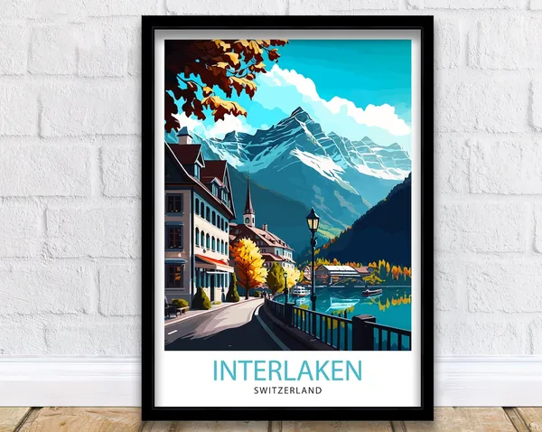 Interlaken Switzerland Travel Poster, Wall Decor