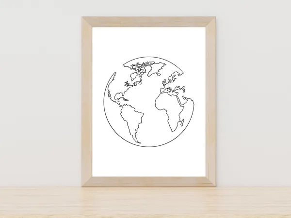 World Map Minimalist Line Drawing Art Print