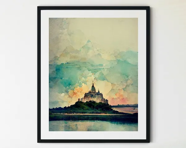 Mont Saint Michel Travel Poster, France Landscape