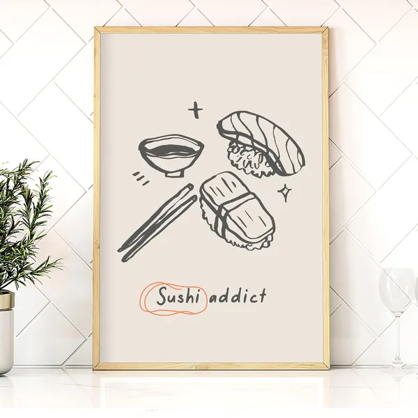 Japanese Sushi Vintage Food Poster, Kitchen Wall Art