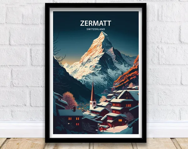 Zermatt Switzerland Travel Poster, Travel Print