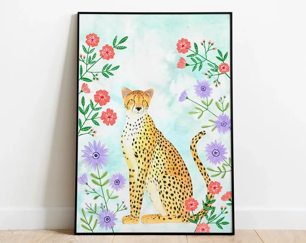 Cheetah Jungle Illustration Botanical Art Print