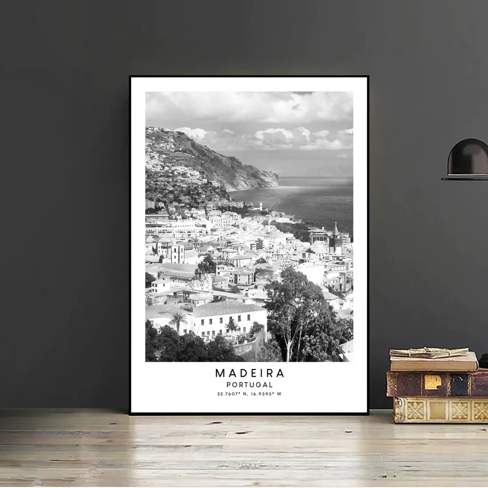 Madeira Island Travel Poster, Black and White Minimalist - Image 2
