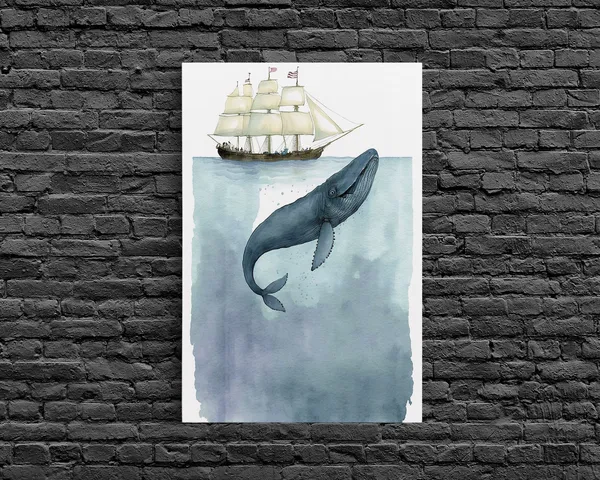 Blue Whale Watercolor Art Print, Whale Nursery