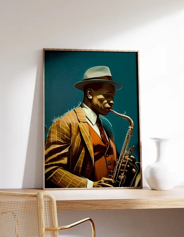 Jazz Saxophone Poster, Antique Vintage Blues Gentleman