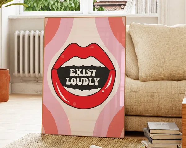 Exist Loudly Poster, Feminist Retro Preppy Print