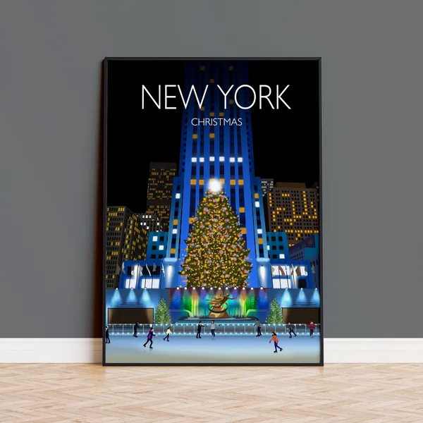 New York At Christmas Travel Poster, Holiday Cityscape