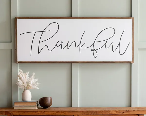 Thankful Sign, Thanksgiving Fall Wood Sign Art Print