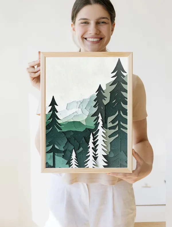 Pine Tree Forest Watercolor Art Print, Cabin Decor