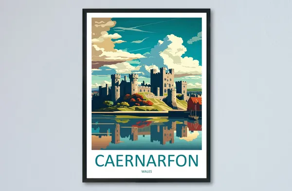 Caernarfon Castle Travel Poster, Wales Landscape Art
