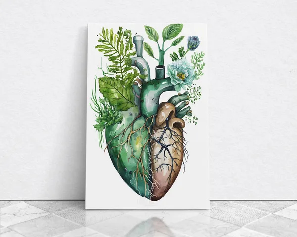 Florapunk Heart Watercolor Art Print, Anatomical Heart