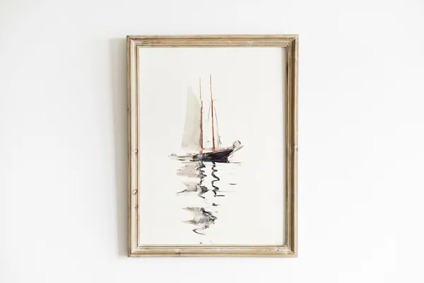 Vintage Sailboat Lake House Art Print, Nautical Decor