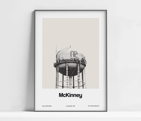 McKinney TX Minimalist Art Print, Downtown Water Tower