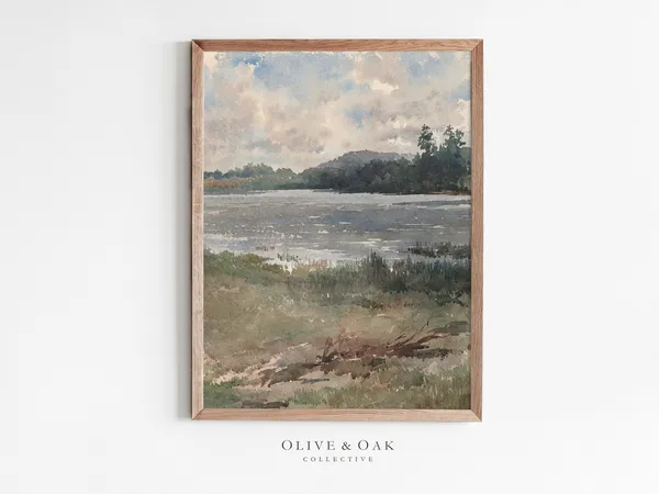 Vintage Watercolor Coastal Landscape Art Print