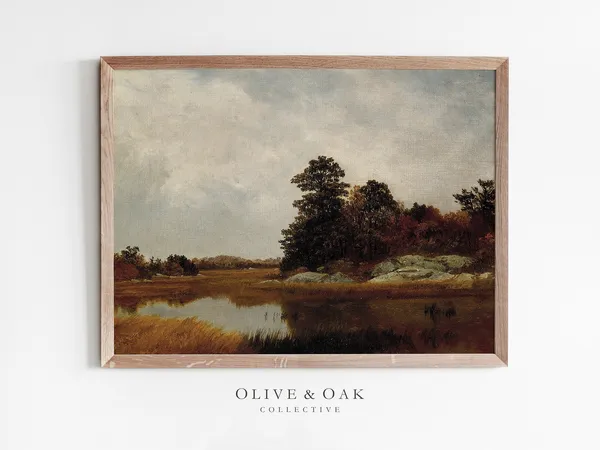 Autumn Farmhouse Vintage Country Landscape Art Print
