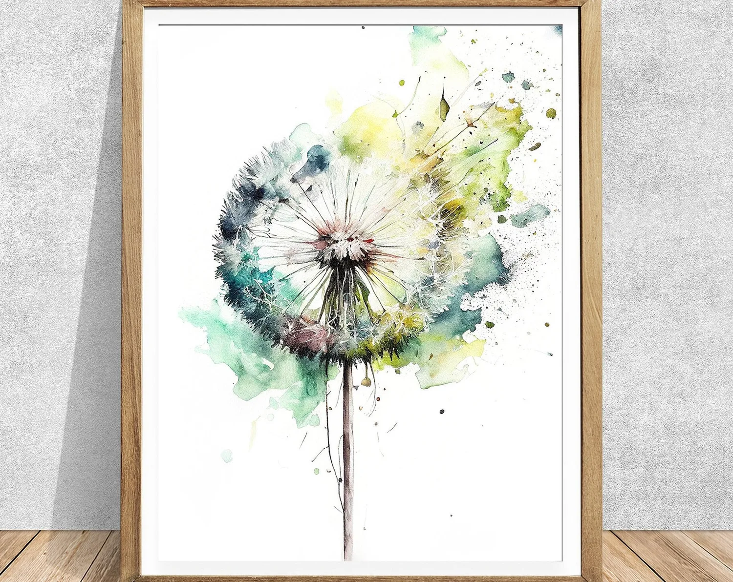 Dandelion Watercolor Art Print, Blue Botanical