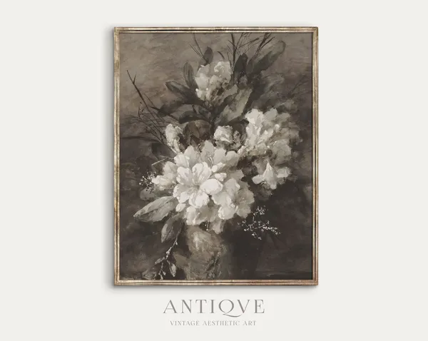 Moody Vintage White Flowers Watercolor Art Print