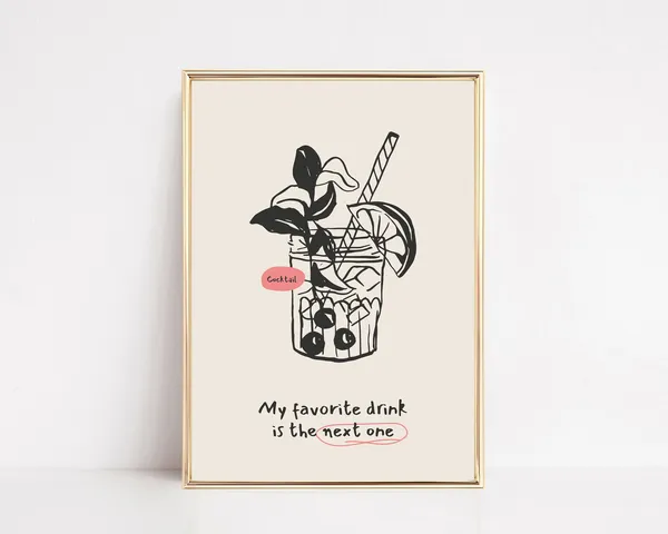 Trendy Bar Cart Cocktail Boho Bar Art Print