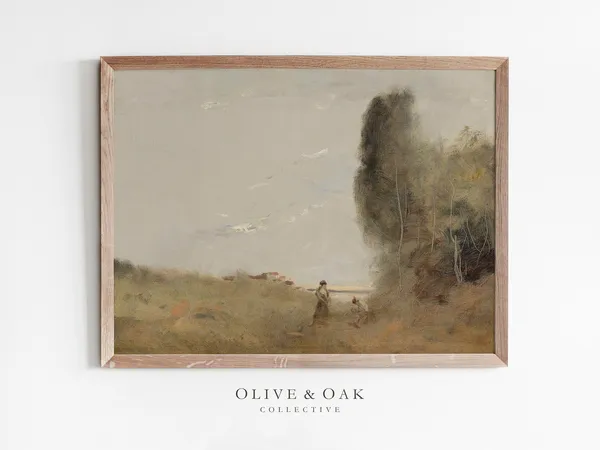 Neutral Autumn Landscape Art Print, Country Decor