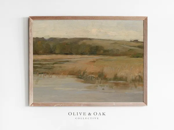 Vintage Marsh Landscape River Landscape Art Print