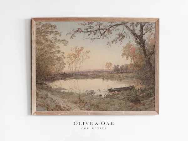 Autumn Lake Landscape, Rustic Fall Decor Art Print