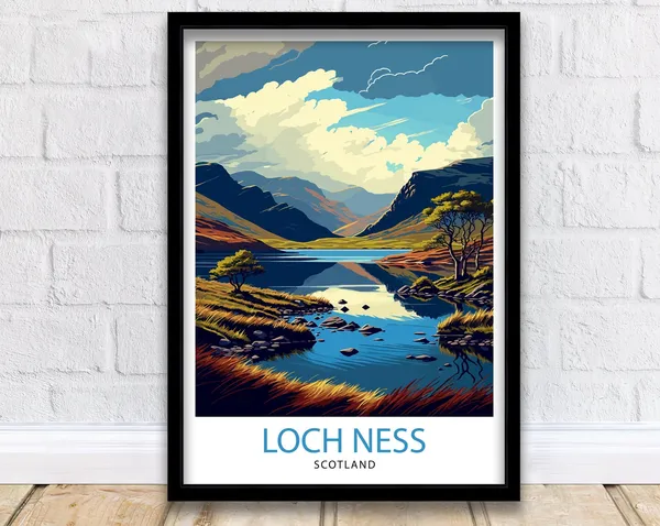 Loch Ness Scotland Travel Poster, Landscape Illustration