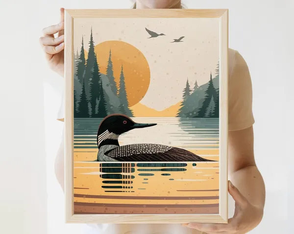 Vintage Loon Print, Minnesota Lake House Travel Poster
