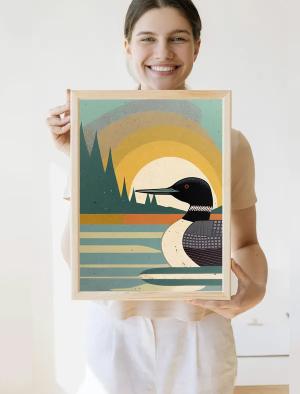 Vintage Loon Print, Minnesota Lake House Art