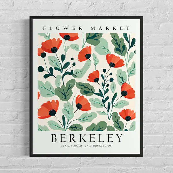 Berkeley Flower Market Art Print, California Poppy Botanical