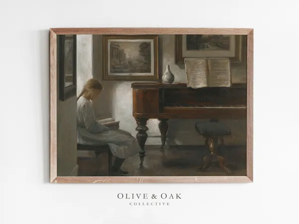 Moody Neutral Portrait, Vintage Piano Still Life Art Print