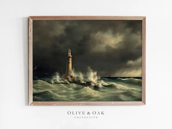 Vintage Lighthouse Seascape Art Print, Coastal