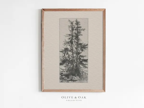 Vintage Tree Sketch, Minimalist Tree Etching Poster