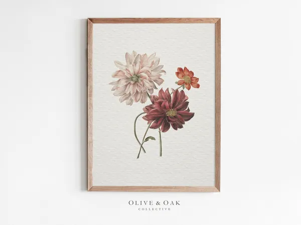 Vintage Botanical Flower Watercolor Farmhouse Art Print