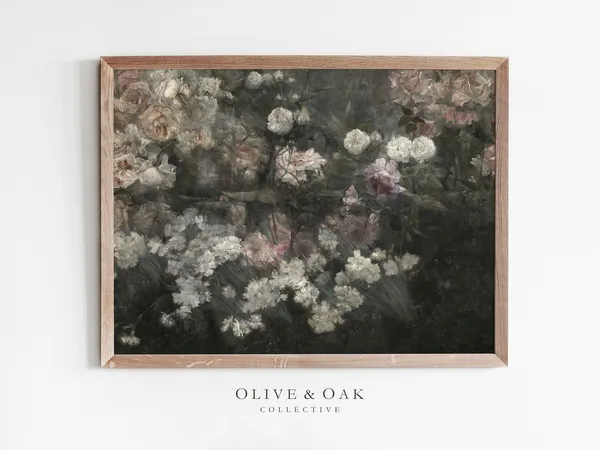 Moody Vintage Floral Print, Rose Garden Art Print