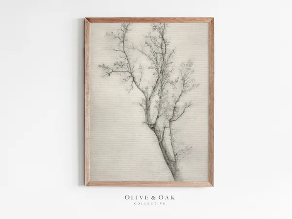 Neutral Tree Sketch, Rustic Botanical Art Print