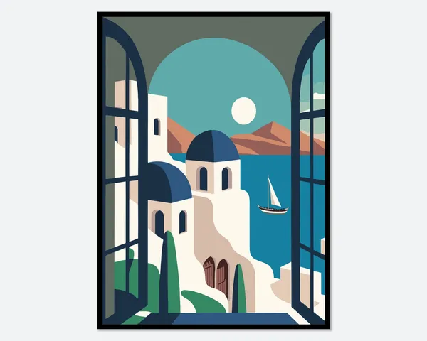 Santorini Blue Domes Travel Poster, Boho Aegean Sea