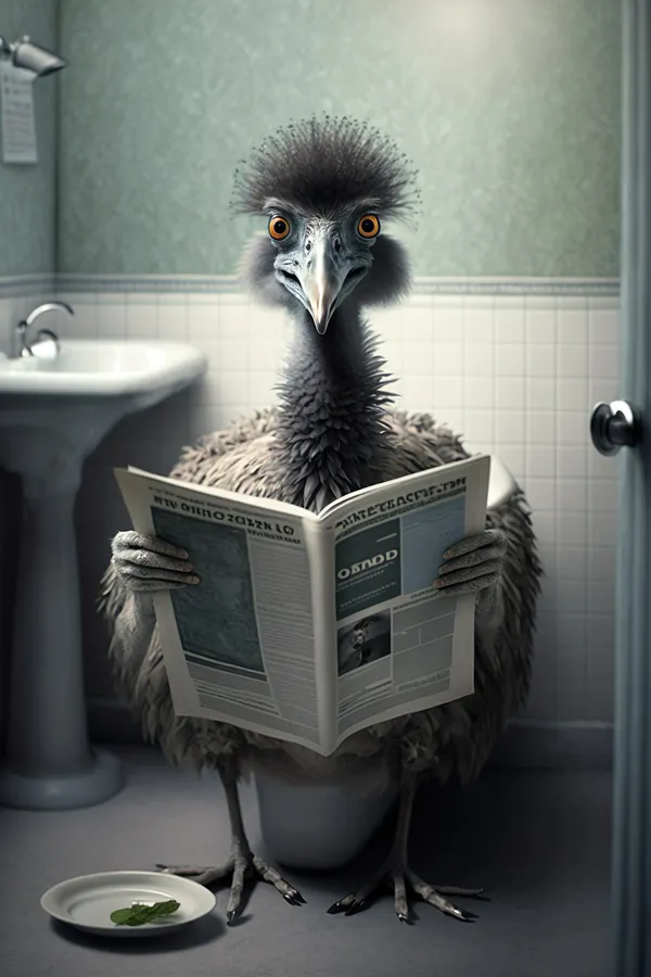 Emu Bathroom Humor Wall Decor, Funny Animal Print