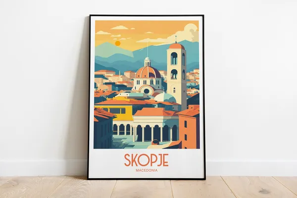 Skopje Travel Poster, Macedonia City Art Print