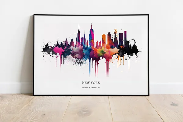 New York Watercolor Skyline Art Print, Cityscape