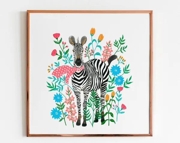 Zebra Painting Jungle Illustration Safari Animals Art Print
