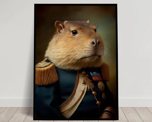Portrait Of A Capybara In Military Uniform Poster