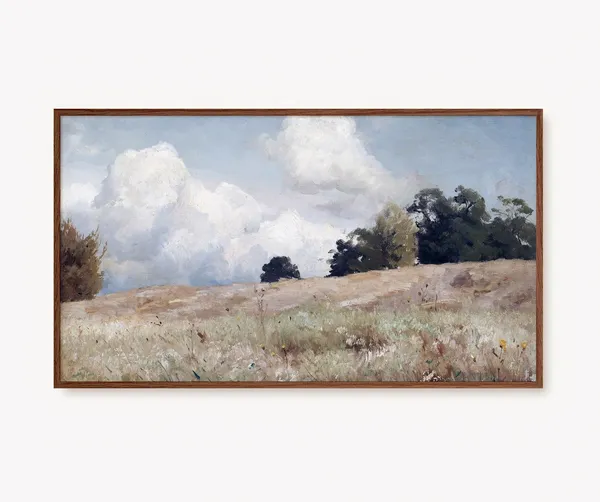 Spring Landscape Oil Painting, Vintage Country Art Print