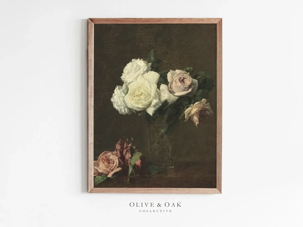 Moody Floral Painting, Vintage Botanical Art Print