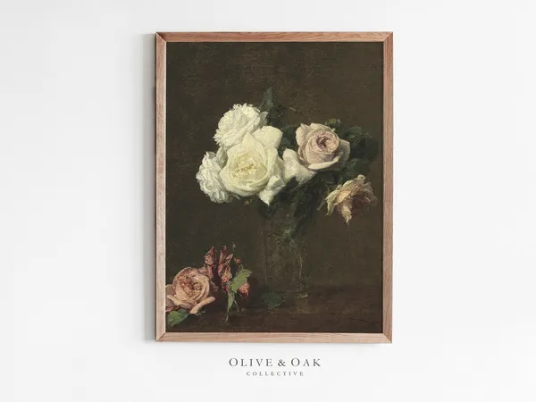 Moody Floral Painting, Vintage Botanical Art Print